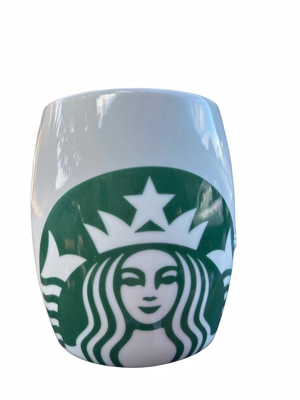 Starbucks 2010 Siren Logo Barrel Mug 14 oz White & Green